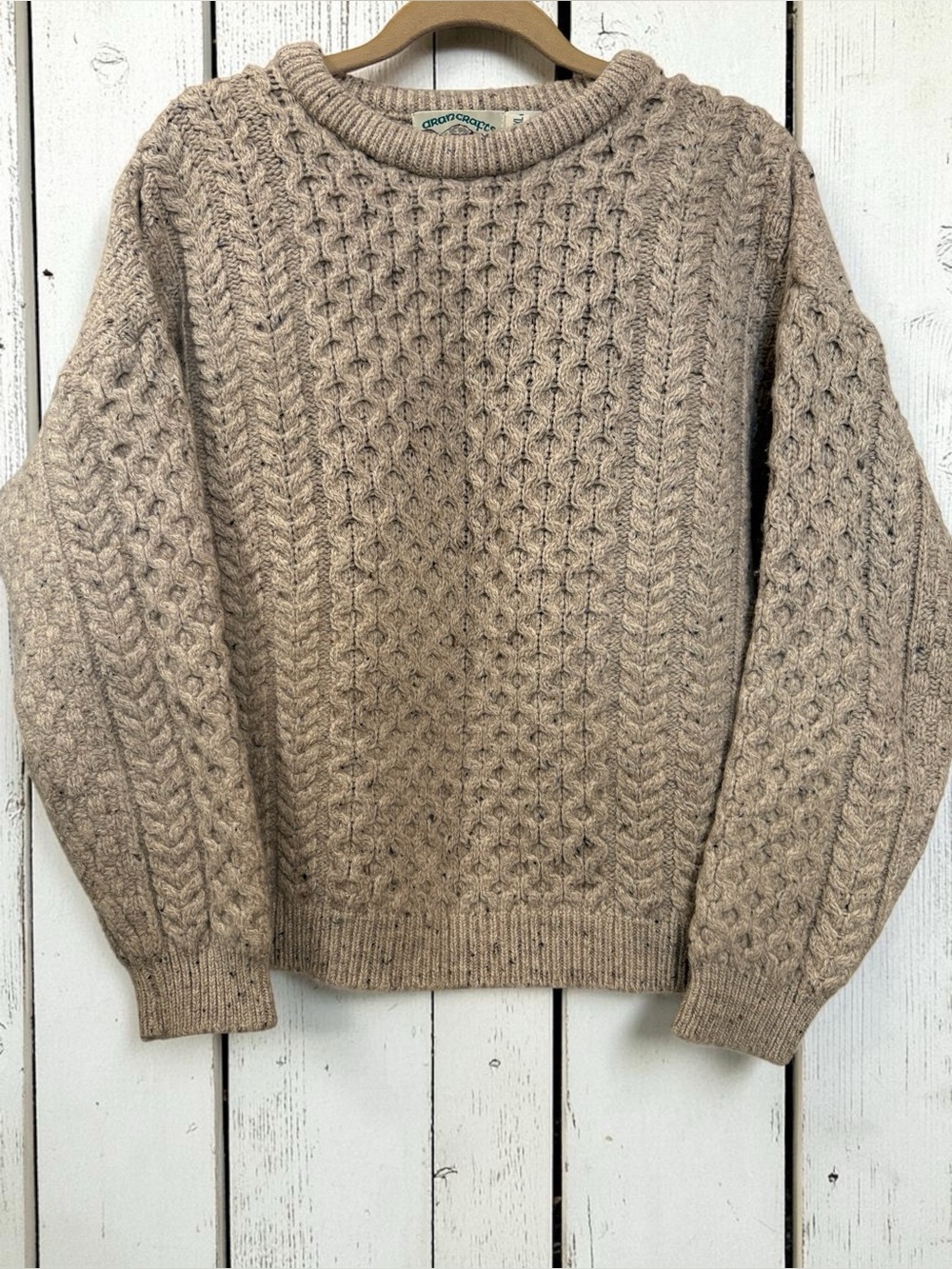 Aran Crafts Ireland 100% Wool Aran Cable Knit Sweater XXL Oatmeal – Unisex